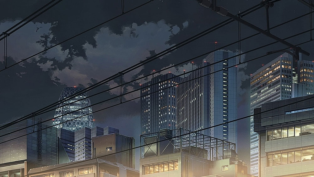 Appartamenti dietro finestre minuscole e nuvole: i fondali di Makoto Shinkai