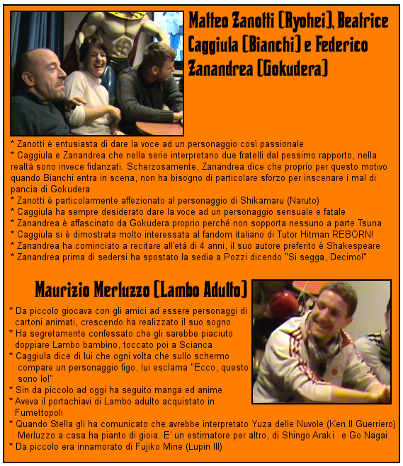 Matteo Zanotti, Beatrice Caggiula, Federico Zanandrea e Maurizio Merluzzo (Voci di REBORN!) Matteo Zanotti, Beatrice Caggiula, Federico Zanandrea e Maurizio Merluzzo (Voci di REBORN!)