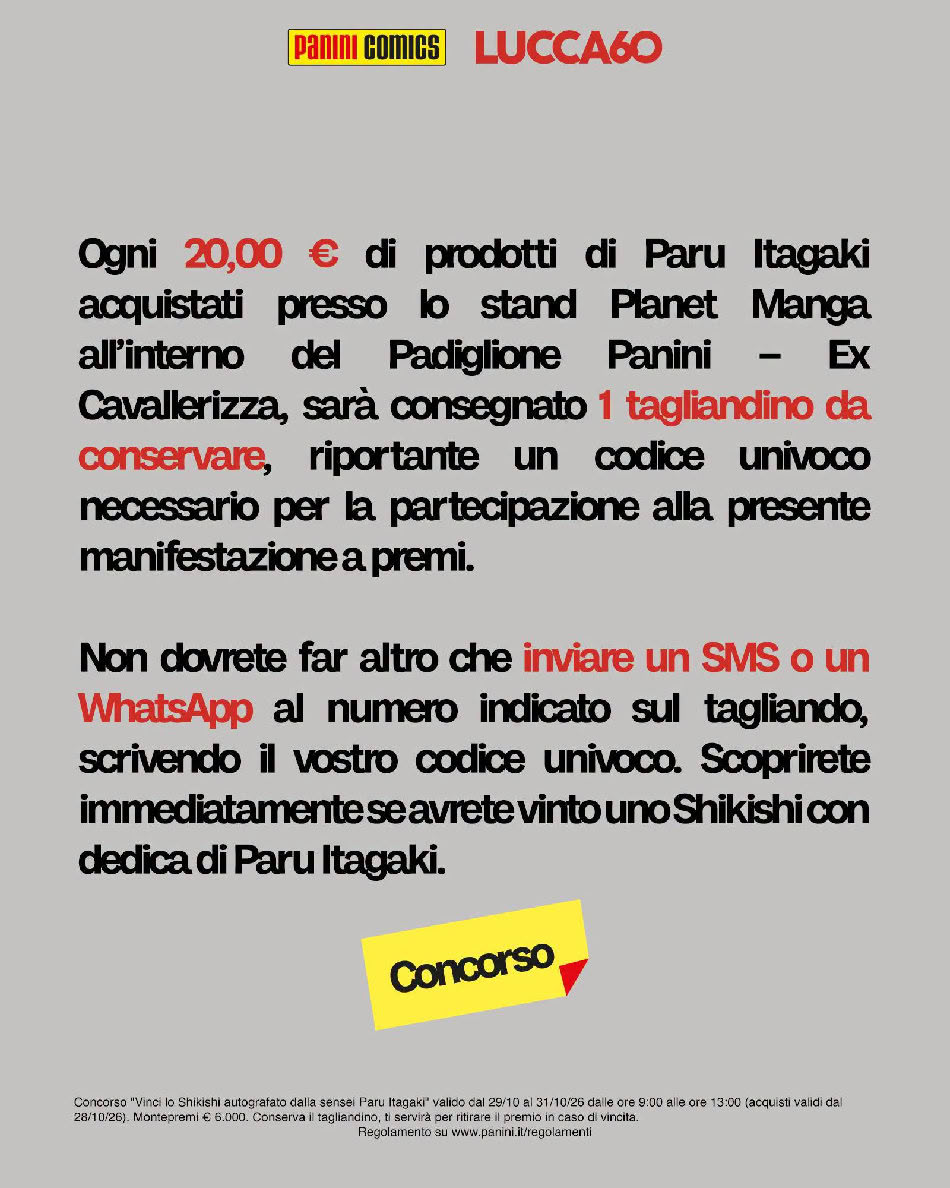 Lucca Comics & Games 2026: regolamento firmacopie di Paru Itagaki