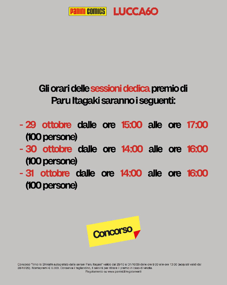Lucca Comics & Games 2026: regolamento firmacopie di Paru Itagaki