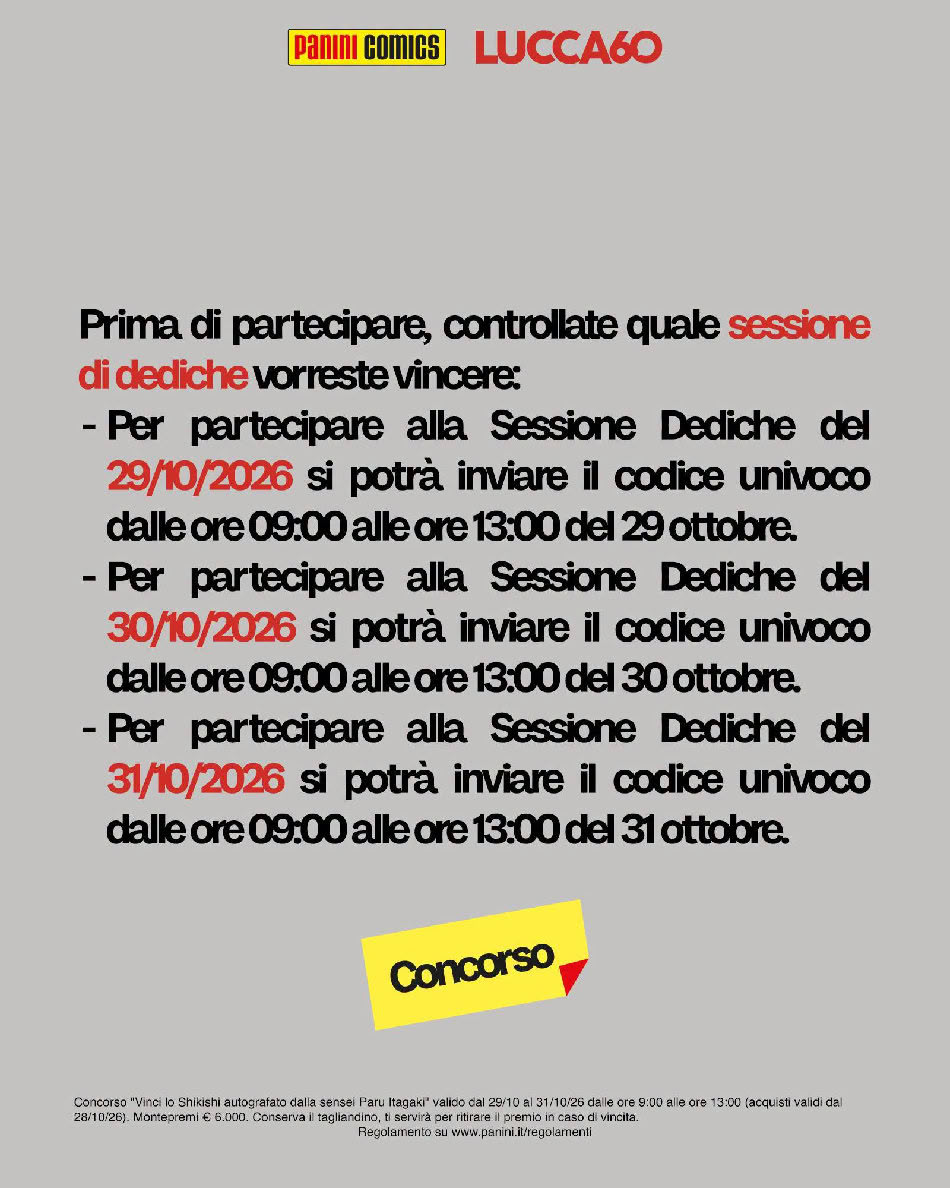 Lucca Comics & Games 2026: regolamento firmacopie di Paru Itagaki