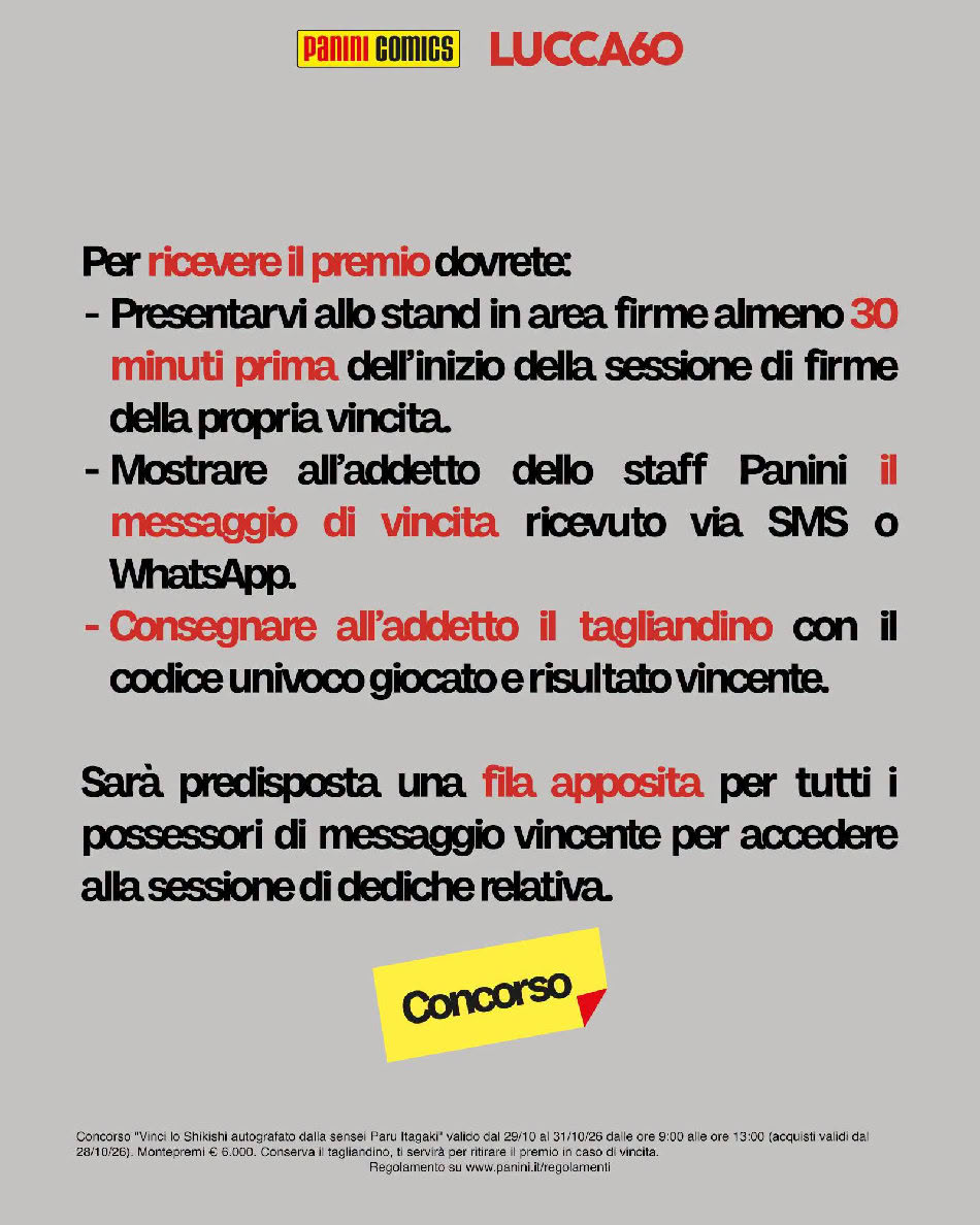 Lucca Comics & Games 2026: regolamento firmacopie di Paru Itagaki