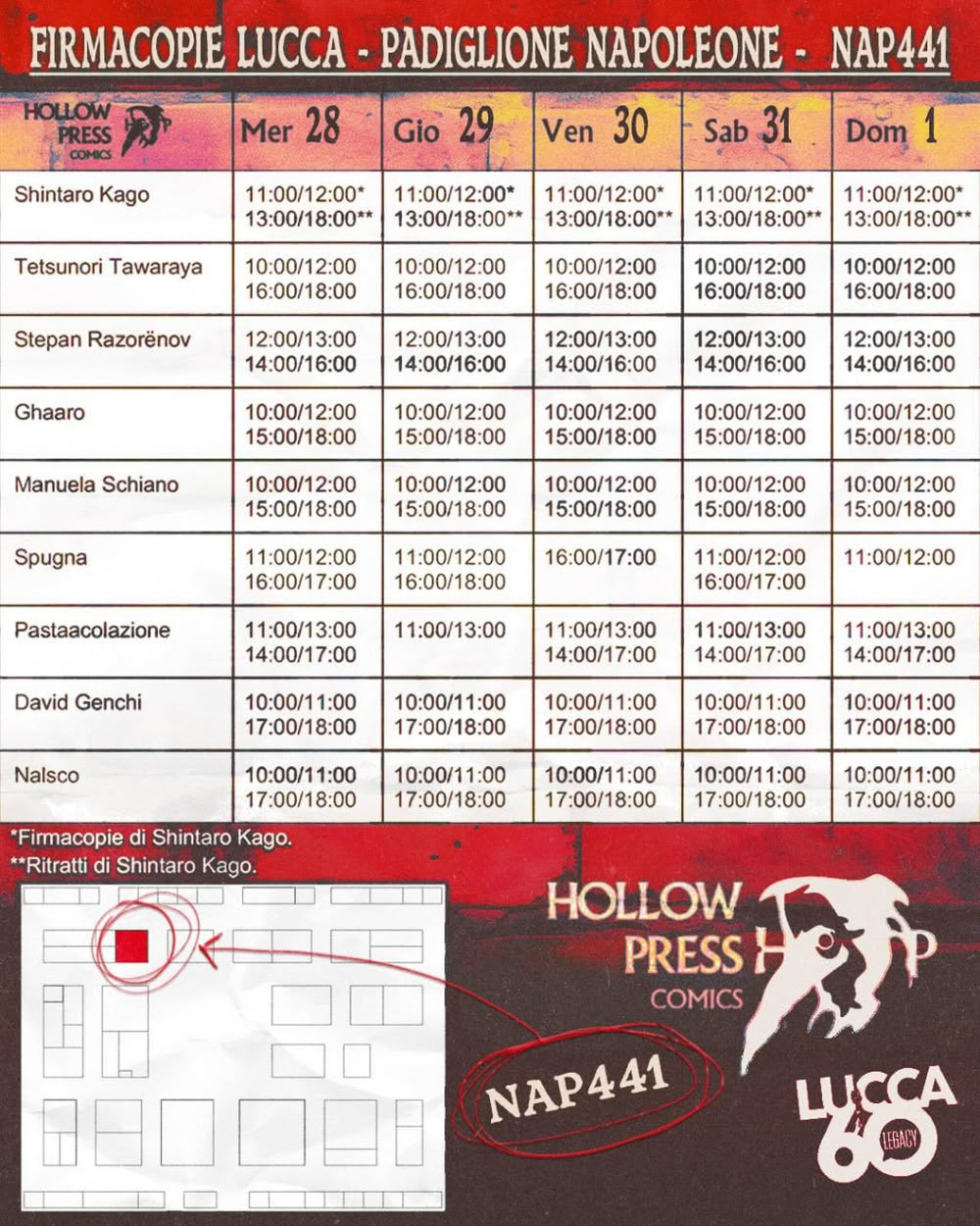Lucca Comics & Games 2026: regolamento firmacopie Hollow Press
