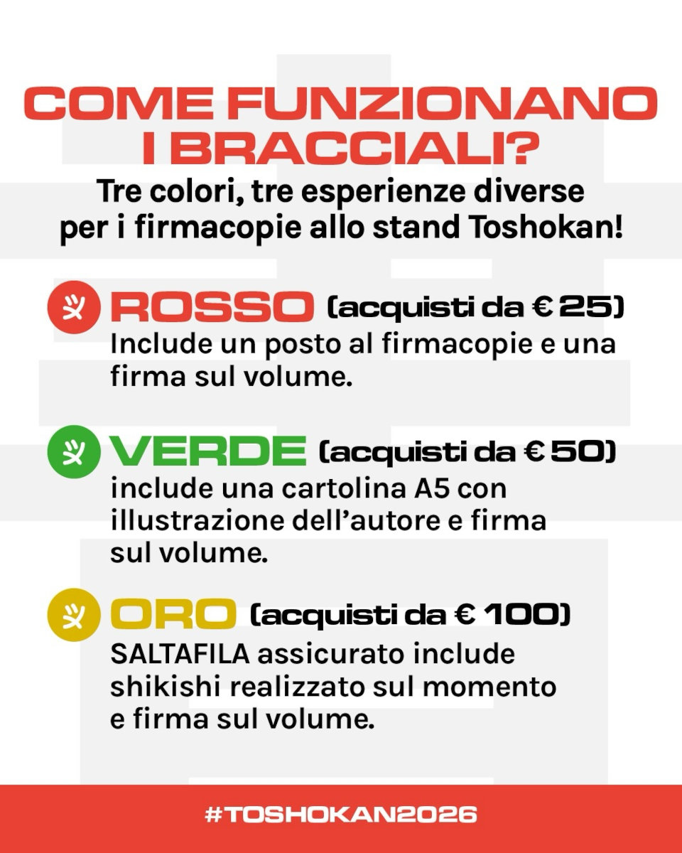 Lucca Comics & Games 2026: regolamento firmacopie Toshokan