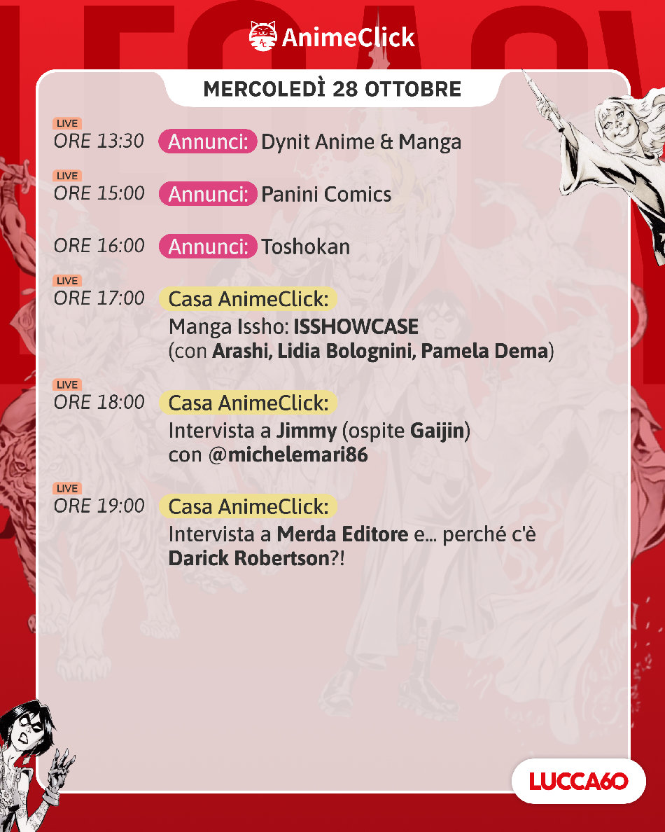 AnimeClick al Lucca Comics & Games 2026: tutti i nostri appuntamenti su Twitch AnimeClick al Lucca Comics & Games 2026: tutti i nostri appuntamenti su Twitch