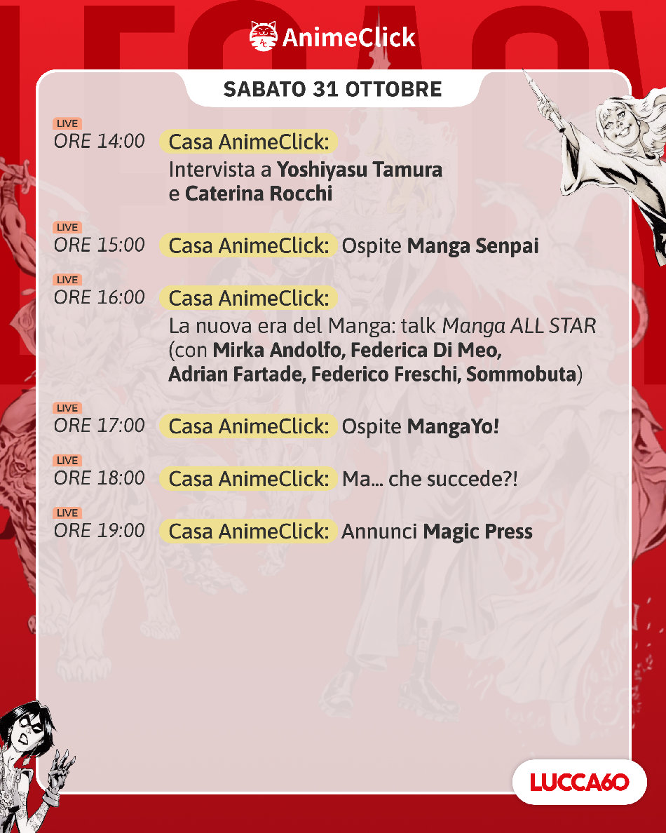 AnimeClick al Lucca Comics & Games 2026: tutti i nostri appuntamenti su Twitch AnimeClick al Lucca Comics & Games 2026: tutti i nostri appuntamenti su Twitch