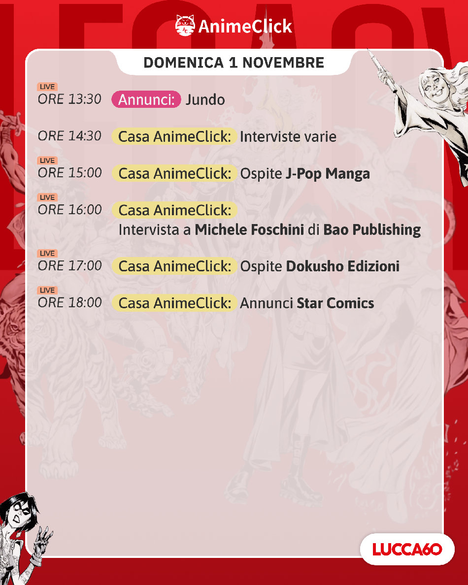 AnimeClick al Lucca Comics & Games 2026: tutti i nostri appuntamenti su Twitch AnimeClick al Lucca Comics & Games 2026: tutti i nostri appuntamenti su Twitch