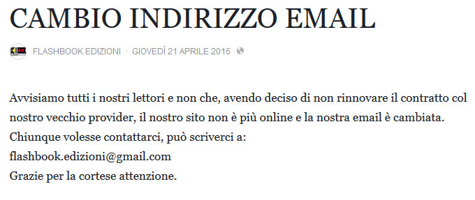 Flashboook Edizioni Cambio Idirizzo Email