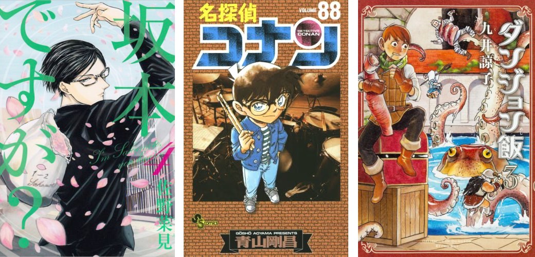 Ranking manga 2016 Volumi: Sakamoto desu ga 4 - Detective Conan 80 - Dungeon Meshi 3 Ranking manga 2016 Volumi - Sakamoto 4 Conan 80 Dungeon Meshi 3