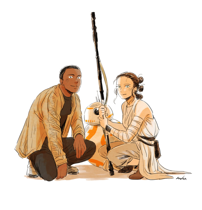 Finn, Rey e unn BB-8 da Star Wars Episodio VII: Il risveglio della Forza