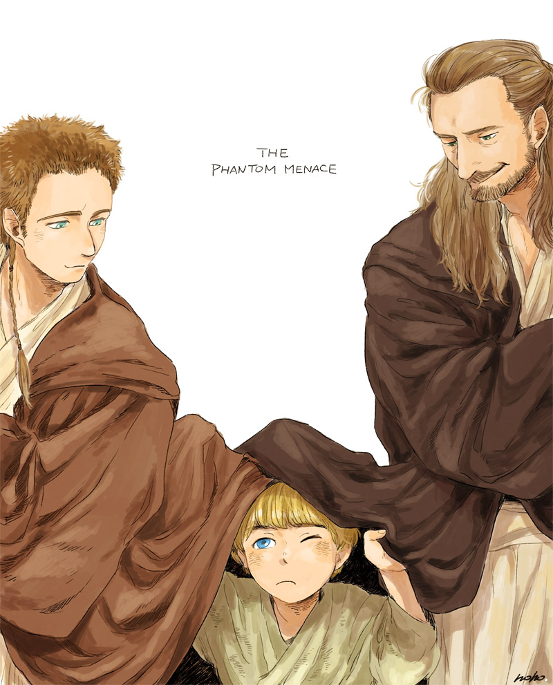 Il giovane Obi-Wan Kenobi, il suo mentore Qui-Gon Jinn e il piccolo Anakin Skywalker da Star Wars: Episodio I - La minaccia fantasma 