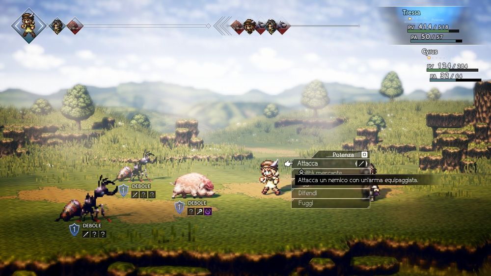 Il menù di selezione delle mosse durante i combattimenti in Octopath Traveler Il menù di selezione delle mosse durante i combattimenti in Octopath Traveler