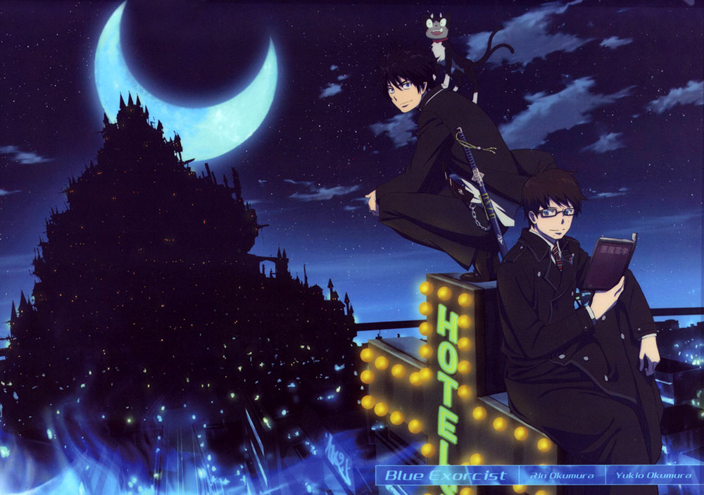 Rin e Yukio. Sullo sfondo l’Accademia della Vera Croce Rin e Yukio. Sullo sfondo l’Accademia della Vera Croce