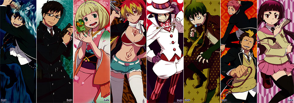 Da sinistra: Rin, Yukio, Shiemi, Shura, Mephisto, Amaimon, Ryuji e Renzo, Izumo