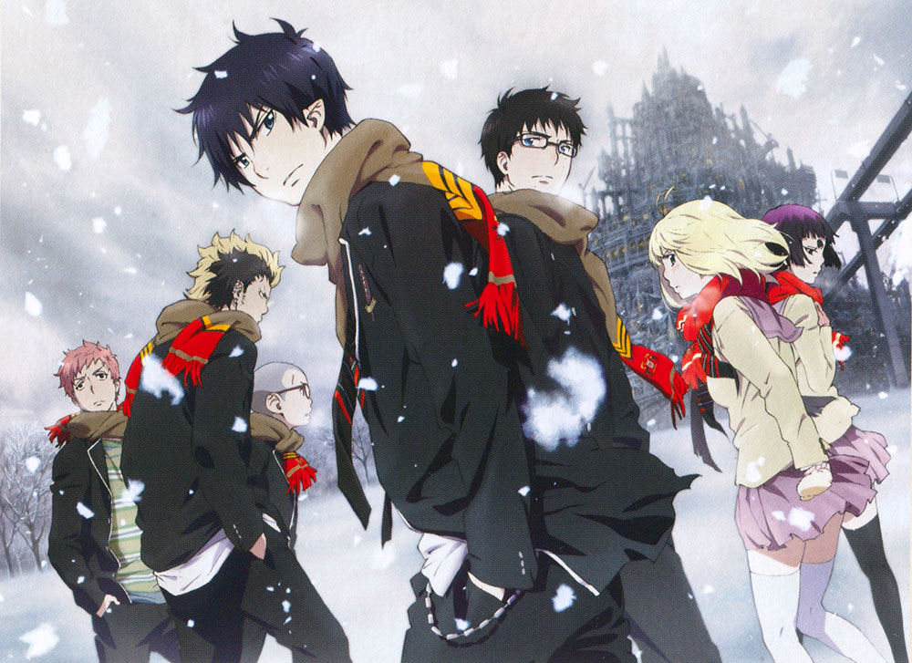 Da sinistra: Renzo, Ryuji, Konekomaru, Rin, Yukio, Shiemi e Izumo Da sinistra: Renzo, Ryuji, Konekomaru, Rin, Yukio, Shiemi e Izumo