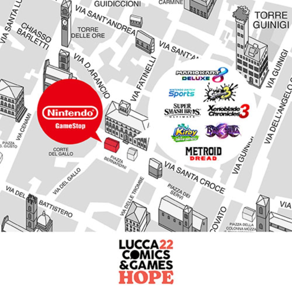 Il padiglione Nintendo a Lucca Comics & Games 2022 in piazza Bernardini Il padiglione Nintendo a Lucca Comics & Games 2022 in piazza Bernardini
