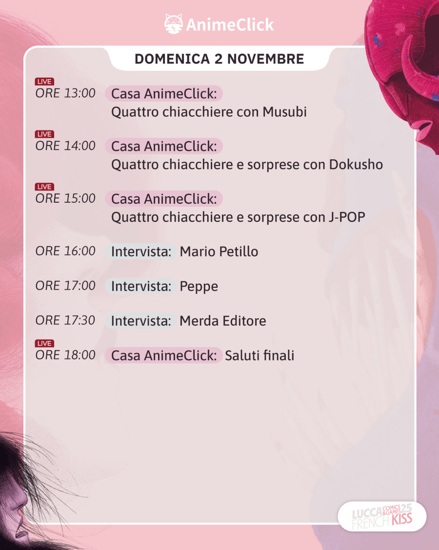 AnimeClick al Lucca Comics & Games 2025: tutti i nostri appuntamenti su Twitch AnimeClick al Lucca Comics & Games 2025: tutti i nostri appuntamenti su Twitch