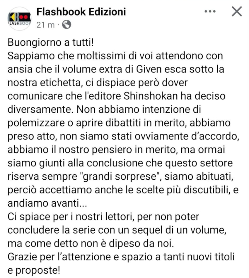 Flashbook: aggiornamenti riguardo al volume extra di Given Flashbook: aggiornamenti riguardo al volume extra di Given