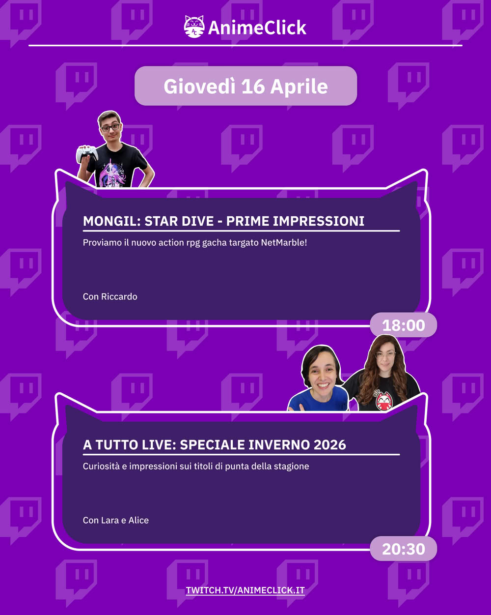 AnimeClick su Twitch: programma dal 13 al 19 aprile
