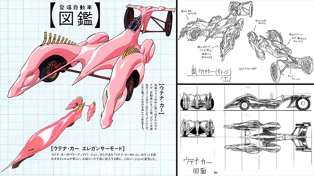 L'automobile in cui si trasforma Utena, ispirata alla Batmobile L'automobile in cui si trasforma Utena, ispirata alla Batmobile