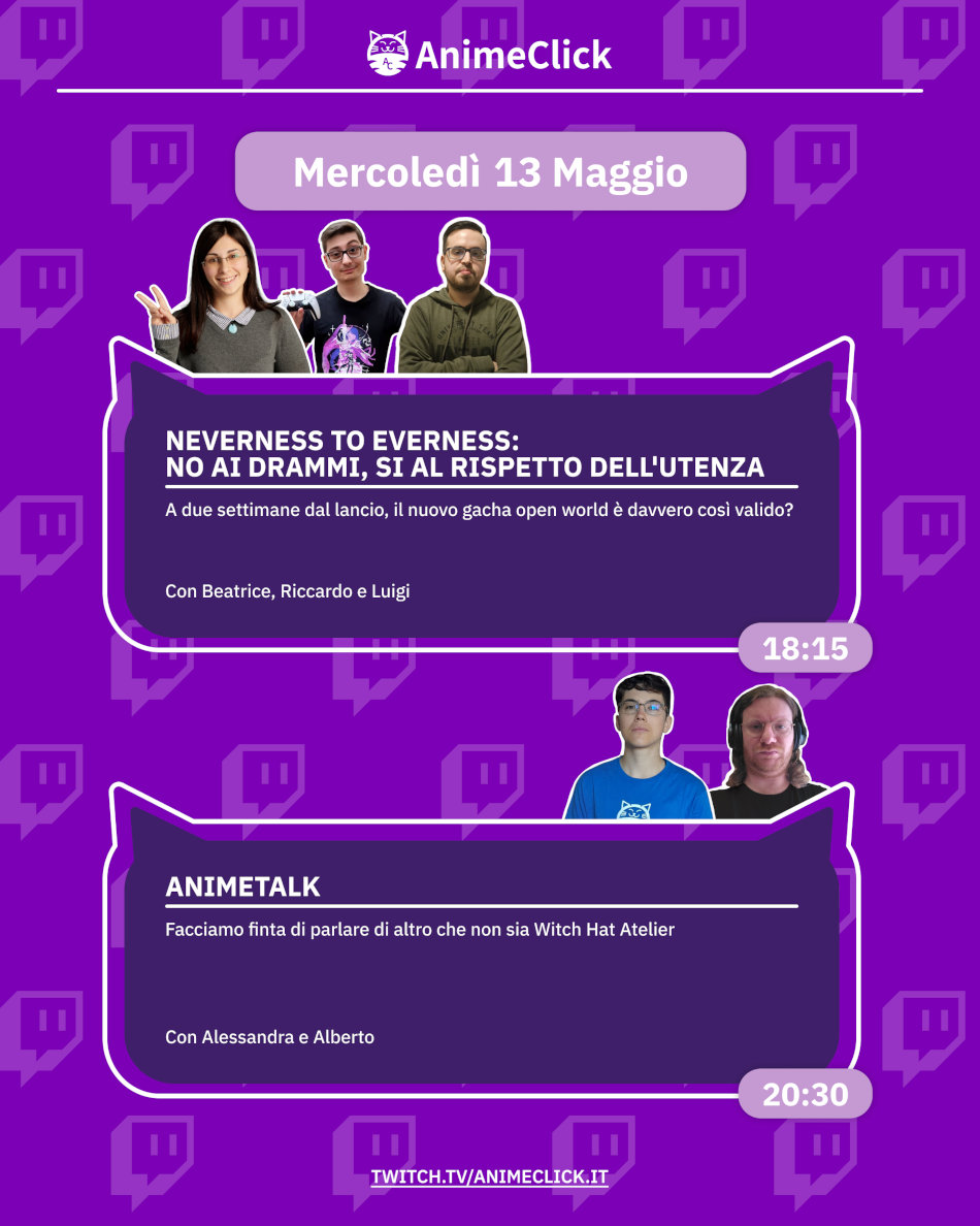 AnimeClick su Twitch: programma dall'11 al 17 maggio