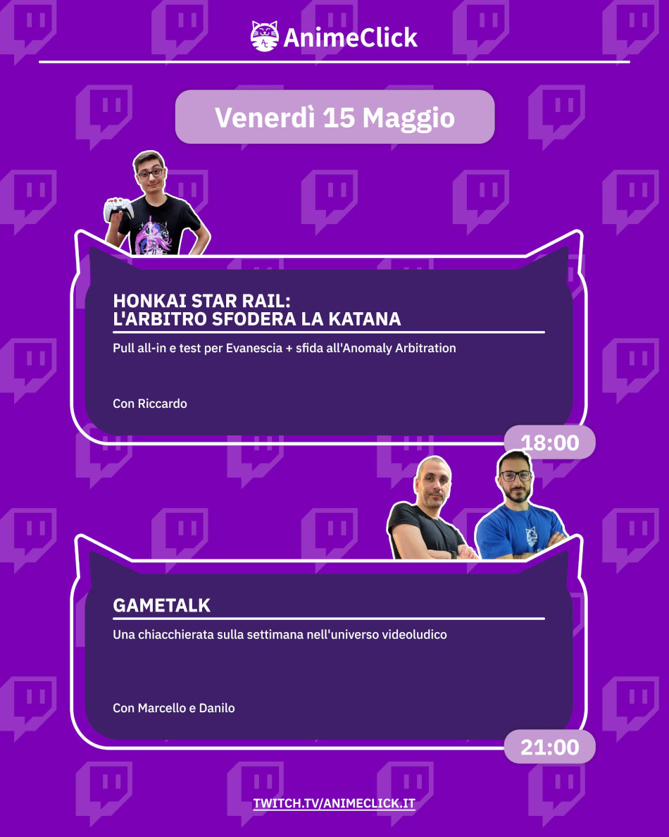 AnimeClick su Twitch: programma dall'11 al 17 maggio