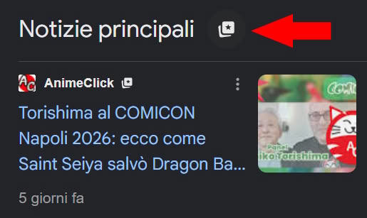 Il pulsante fonti preferite presente in notizie principali