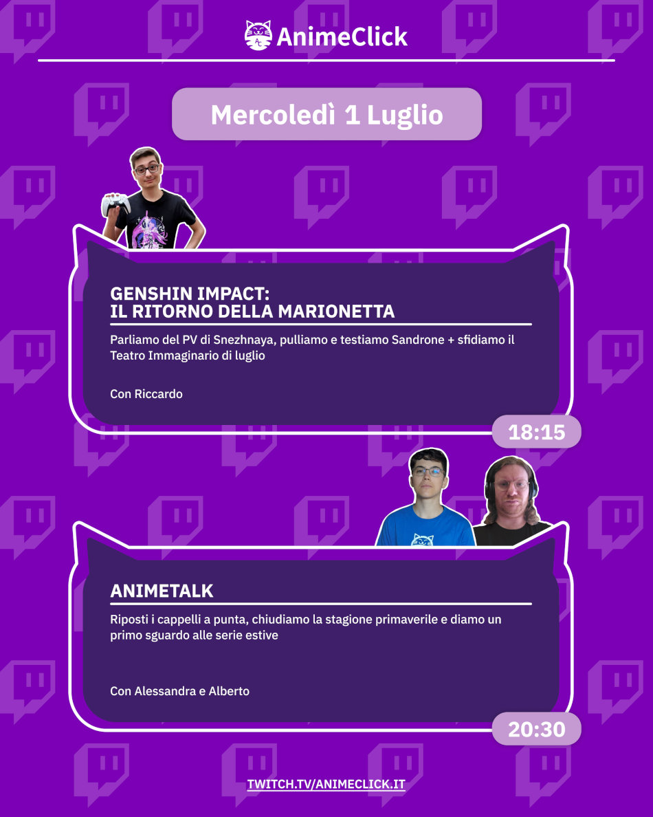 AnimeClick su Twitch: programma dal 22 al 28 giugno