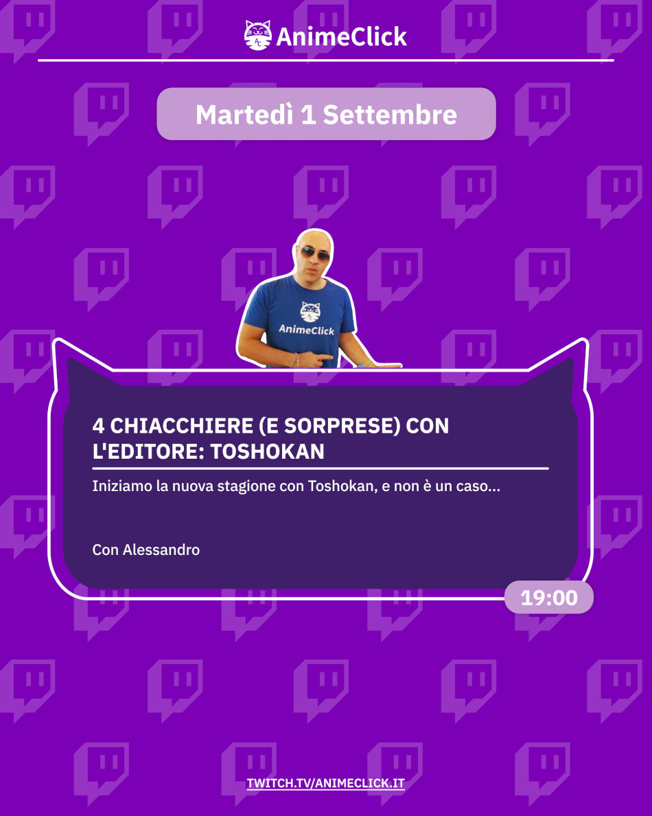 AnimeClick su Twitch: programma dal 31 agosto al 6 settembre - Arriva Toshokan AnimeClick su Twitch: programma dal 31 agosto al 6 settembre - Arriva Toshokan