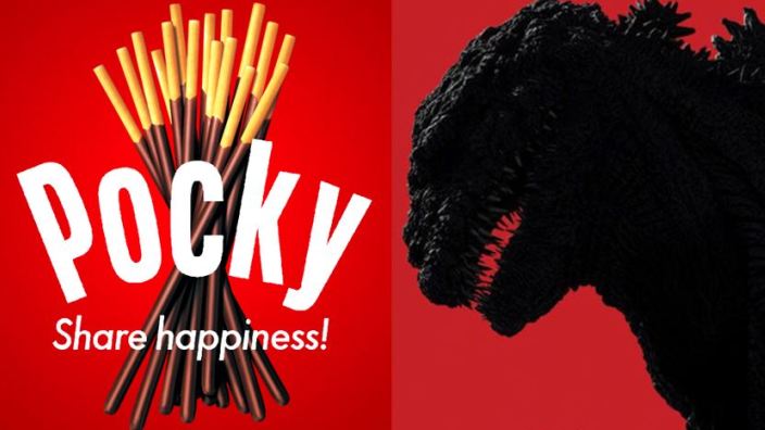 Godzilla va a caccia di Pocky e arriva una sua statua a grandezza umana