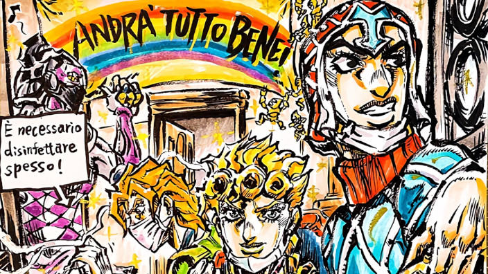 Delle illustrazioni speciali a tema Jojo come messaggio di supporto ai fan italiani