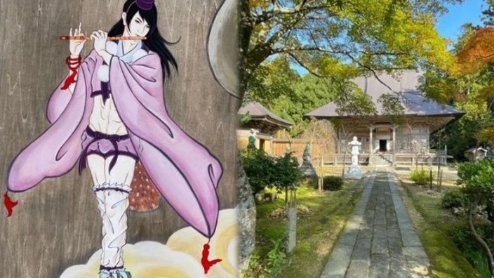 Dipinti di bellissimi e seminudi eroi giapponesi presto rimossi dal loro tempio